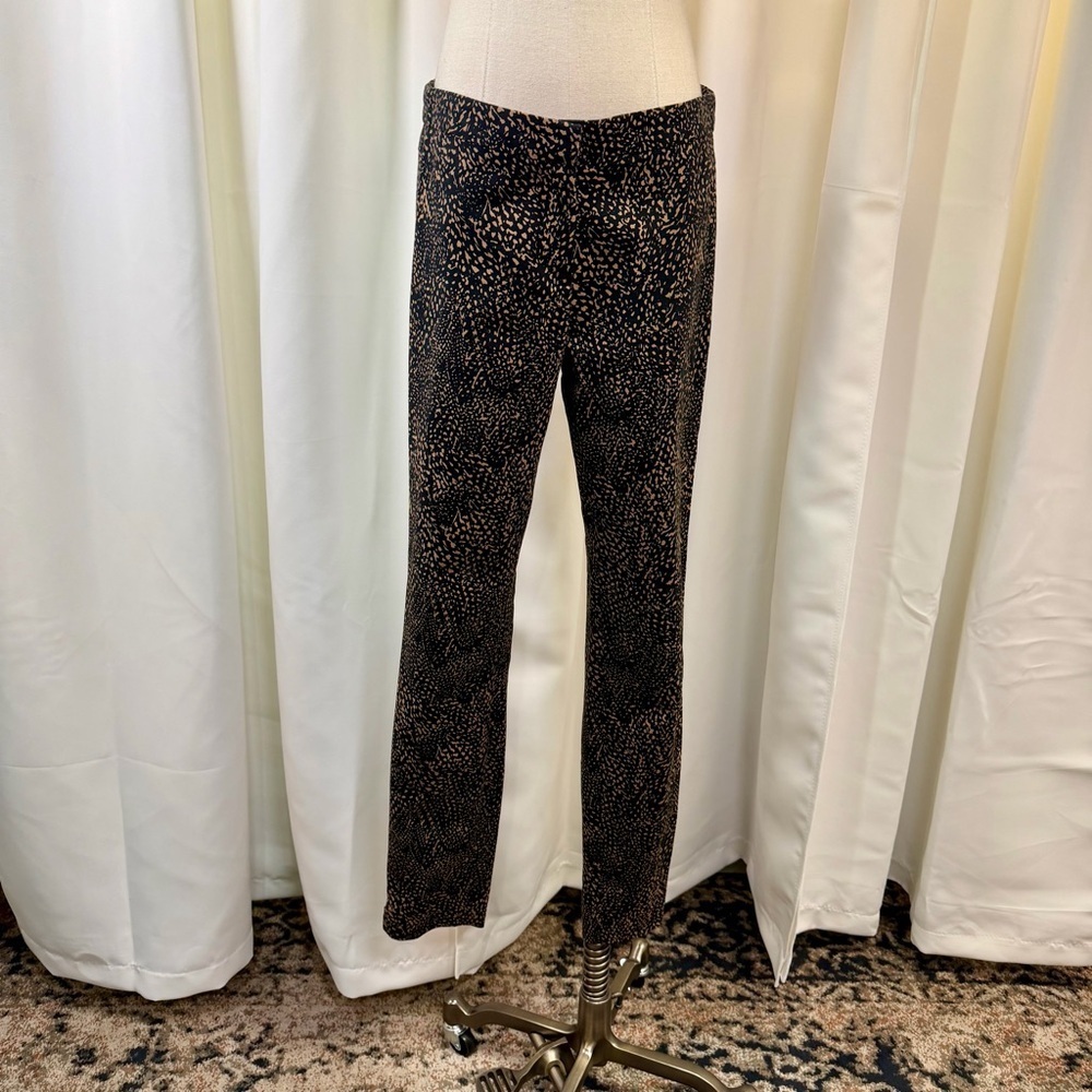 Etcetera Tan & Black Abstract Speckled Print Slim Leg Zip Hem Trousers Size 0 - Picture 2 of 14